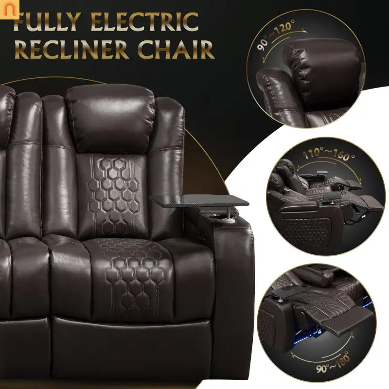 Recliner Top-Grain Leather Coffee RGB LED 34-Color USB-C