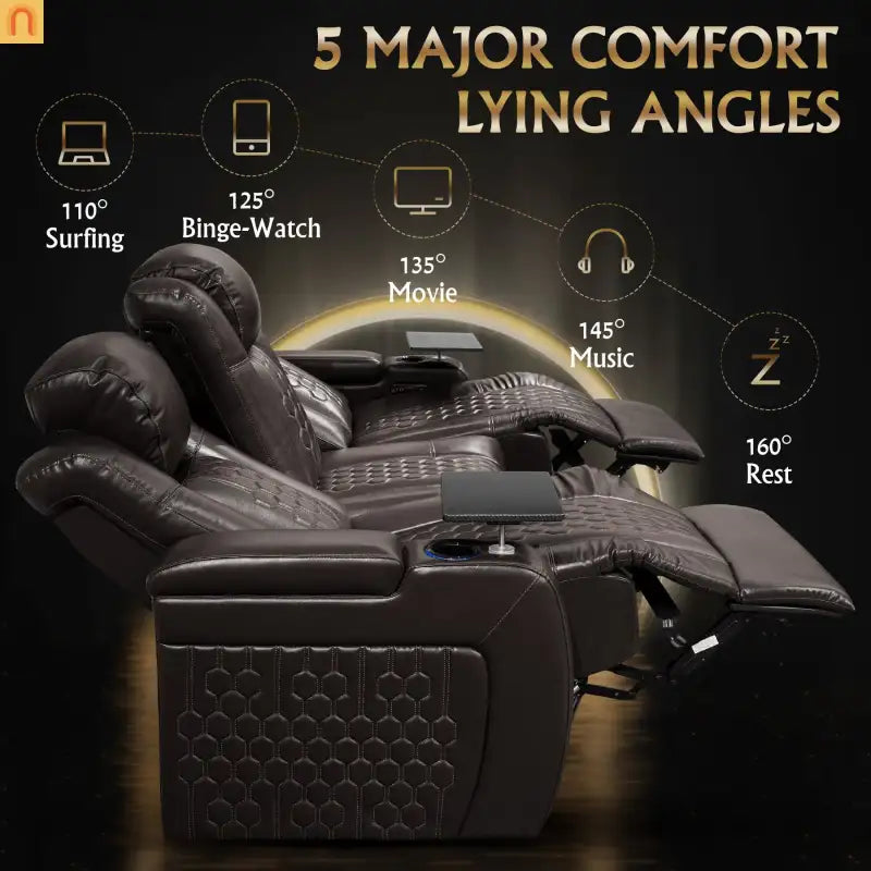 Recliner Top-Grain Leather Coffee RGB LED 34-Color USB-C