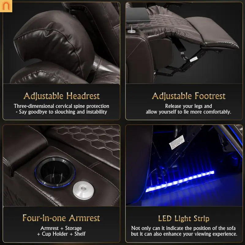Recliner Top-Grain Leather Coffee RGB LED 34-Color USB-C