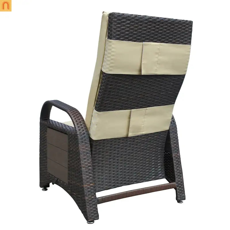 Outdoor Recliner Chair Wicker Khaki Adjustable Built-in Table