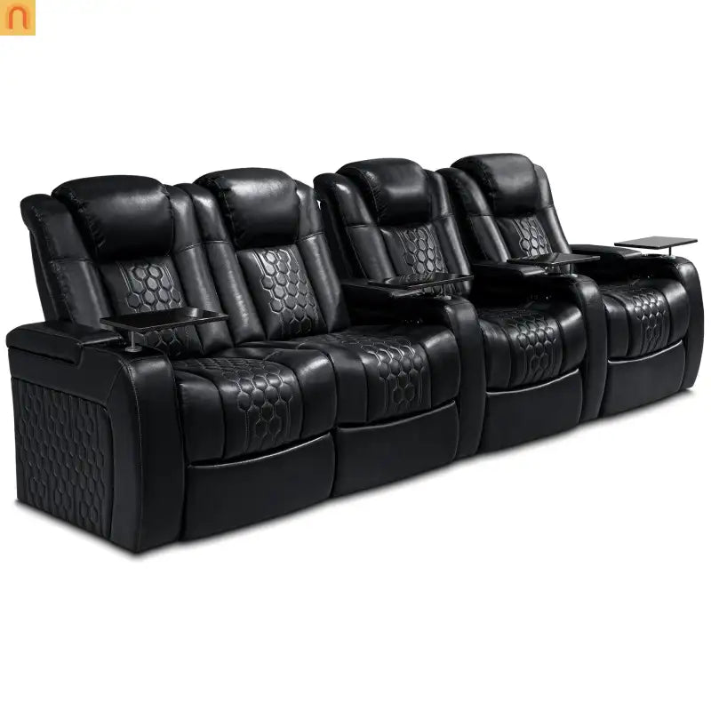 Recliner Top-Grain Leather Black RGB LED USB-C Charging