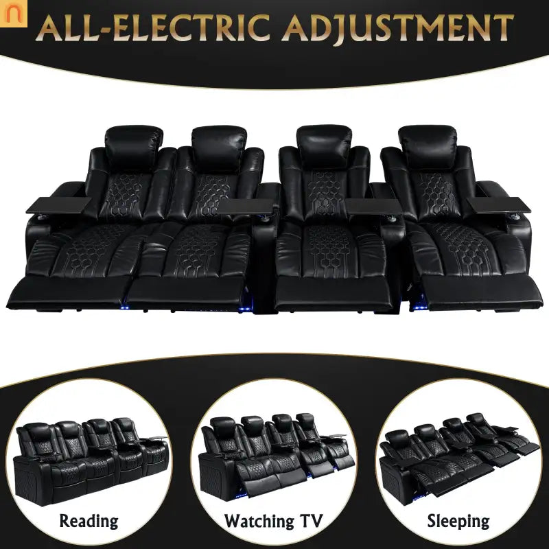 Recliner Top-Grain Leather Black RGB LED USB-C Charging