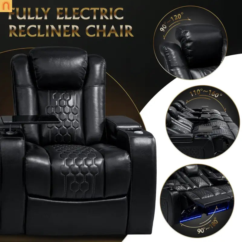 Recliner Top-Grain Leather Black RGB LED USB-C Charging