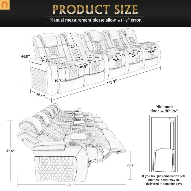 Recliner Power Genuine Leather Black Adjustable RGB LED 27 Colors USB