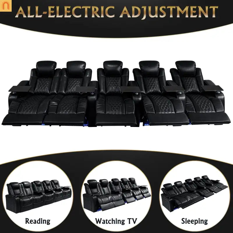 Recliner Power Genuine Leather Black Adjustable RGB LED 27 Colors USB
