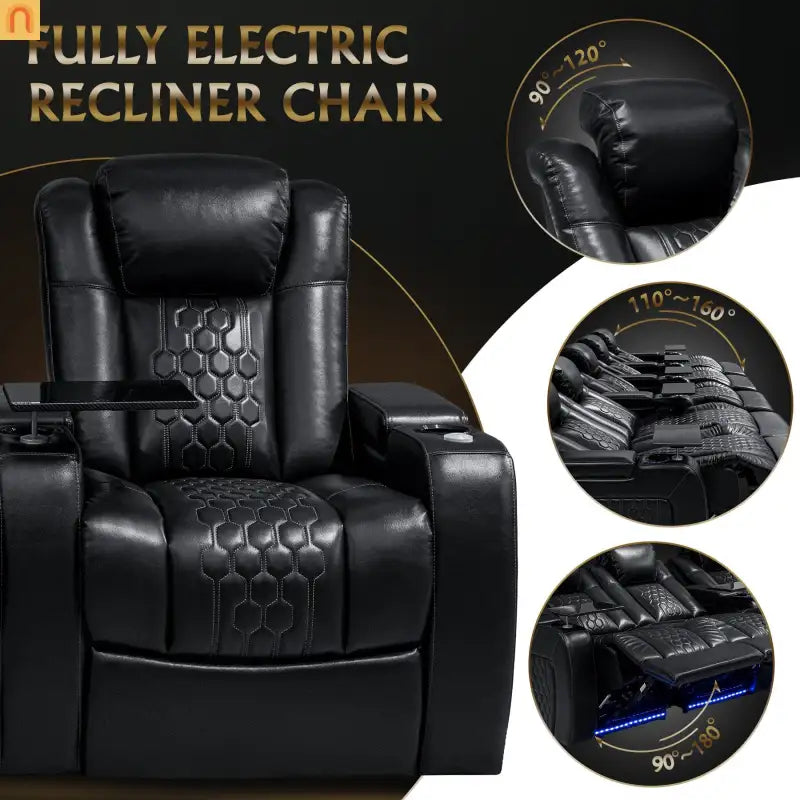 Recliner Power Genuine Leather Black Adjustable RGB LED 27 Colors USB