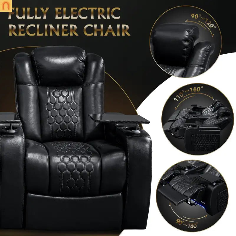 Recliner Top-Grain Leather Black RGB LED 15-Color USB-C