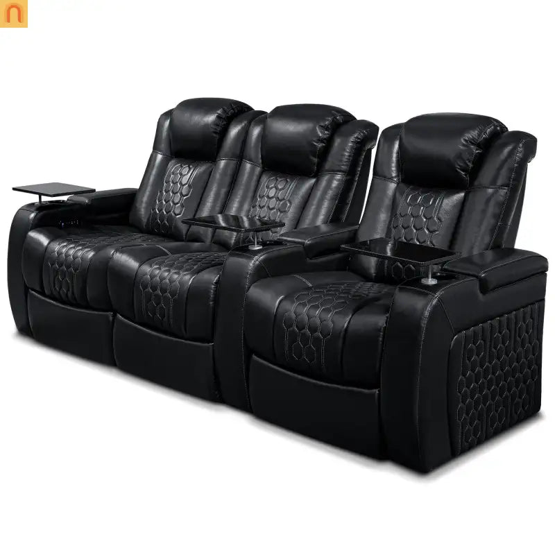 Recliner Top-Grain Leather Black RGB LED 15-Color USB-C