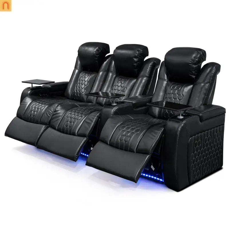 Recliner Top-Grain Leather Black RGB LED 15-Color USB-C