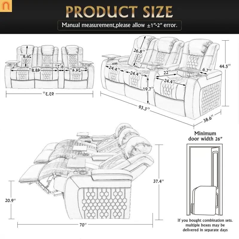 Recliner Top-Grain Leather Black RGB LED 15-Color USB-C