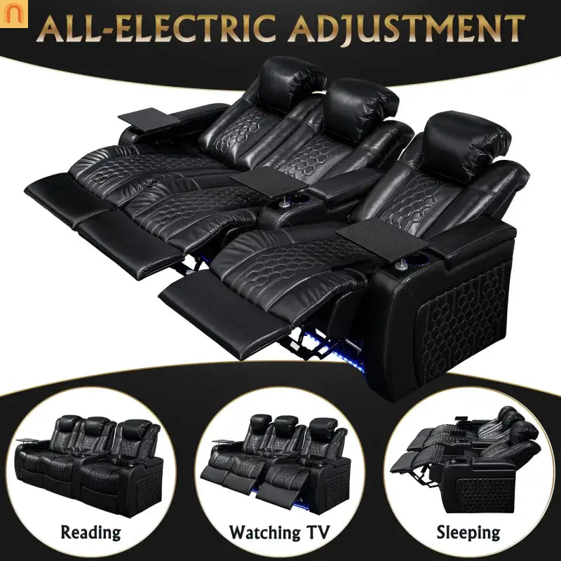 Recliner Top-Grain Leather Black RGB LED 15-Color USB-C