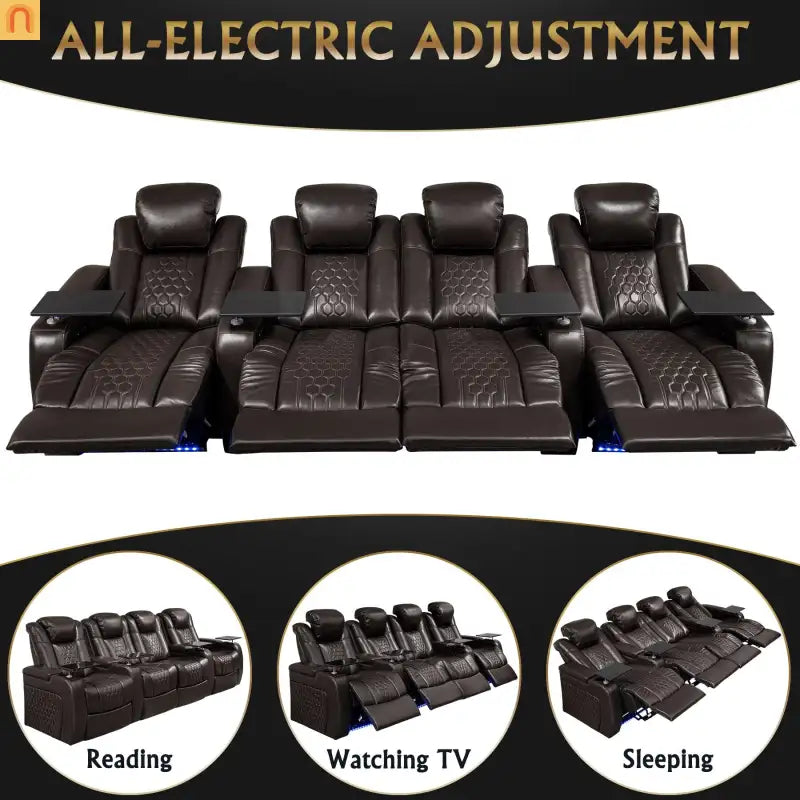 Recliner Top-Grain Leather Coffee RGB LED 41-Color USB-C