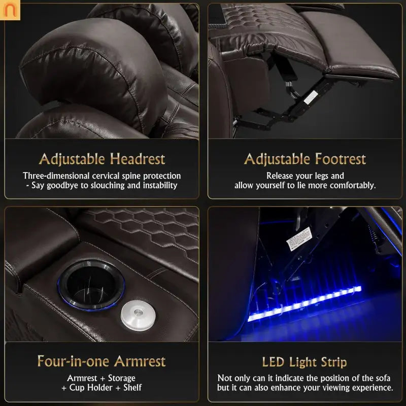 Recliner Top-Grain Leather Coffee RGB LED 41-Color USB-C