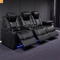 Recliner Set Top-Grain Leather Black 3-Seat RGB 17-Color USB-C