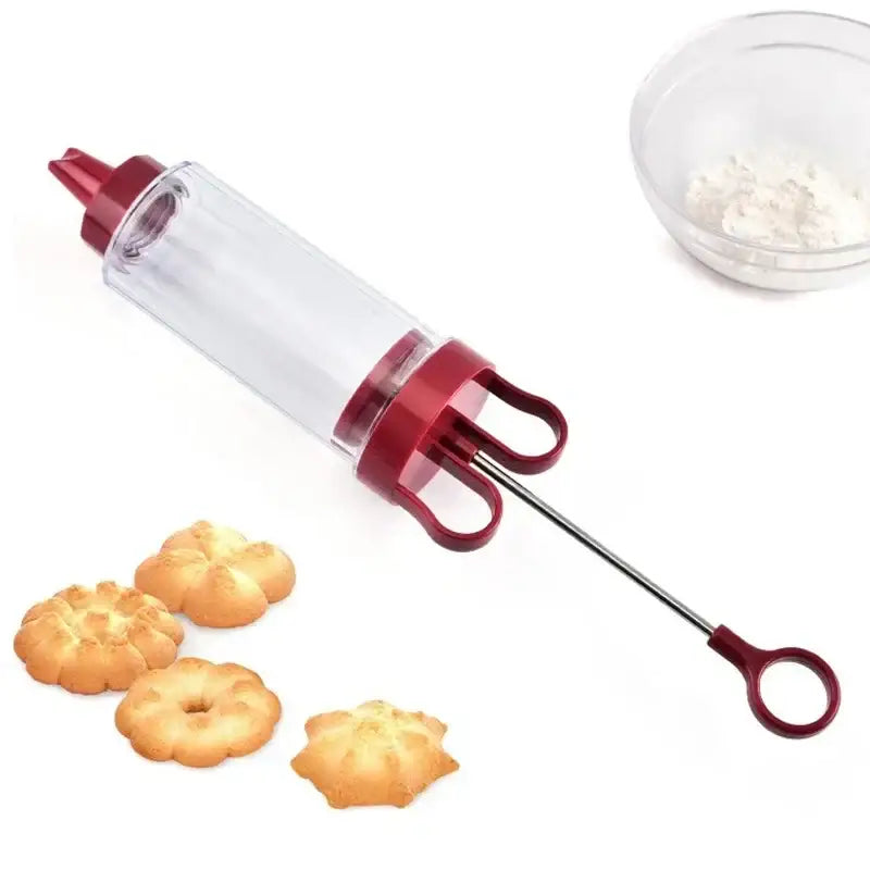 Red and clear cookie cream cake press kitchen decorating kit