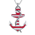 Red Striped Anchor Necklace Nautical Pendant With Rope