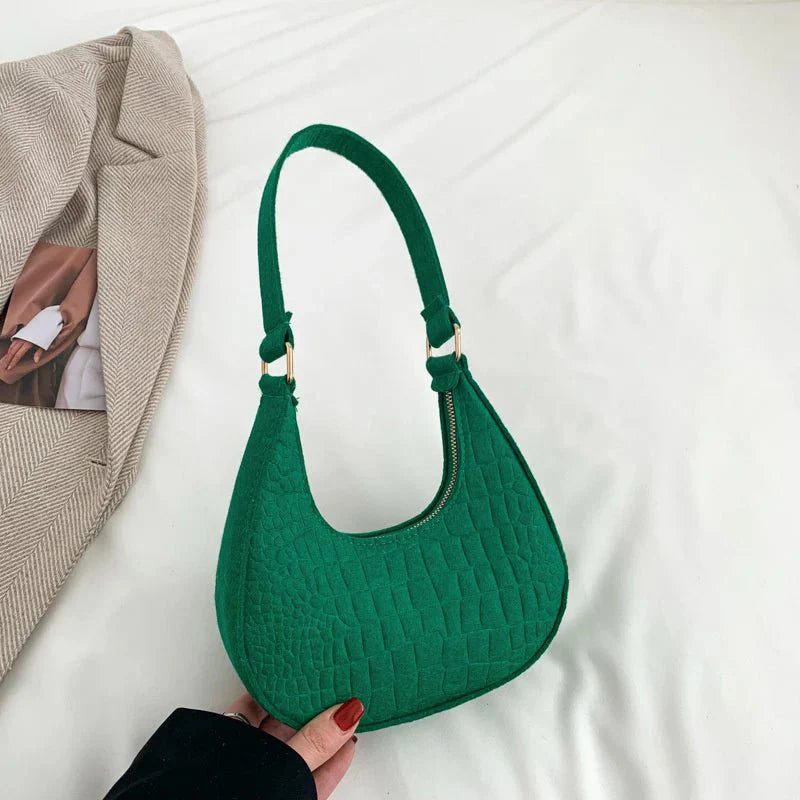 Retro Leisure Half Moon Shoulder Handbag | Lightweight Felt Bag