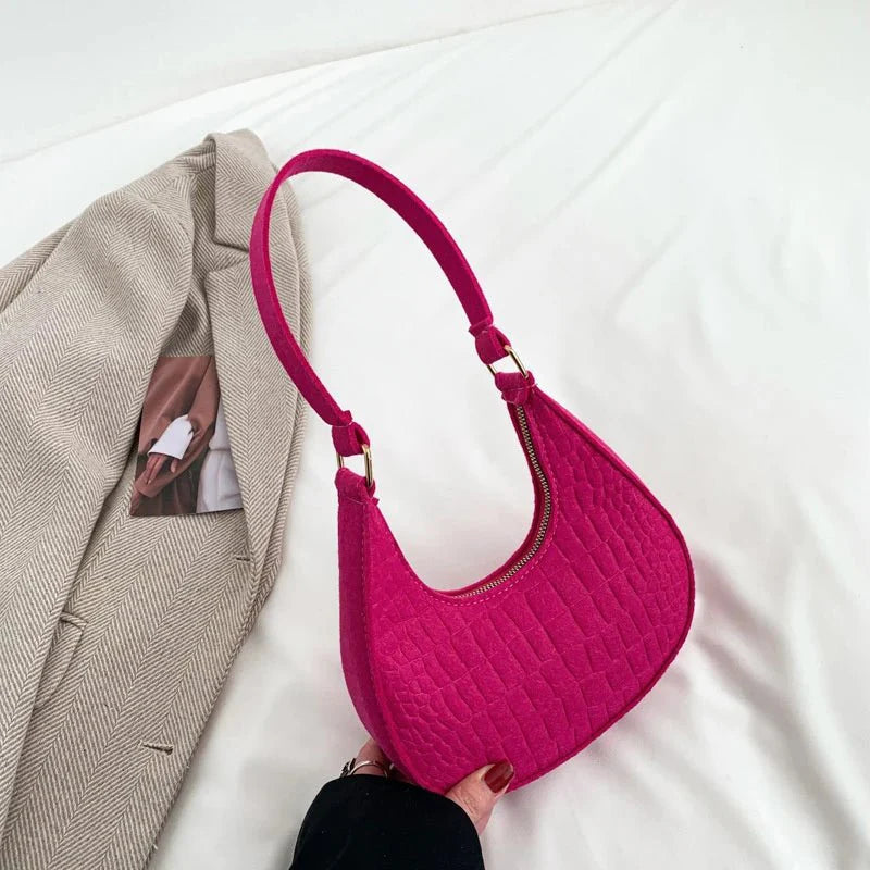 Retro Leisure Half Moon Shoulder Handbag | Lightweight Felt Bag