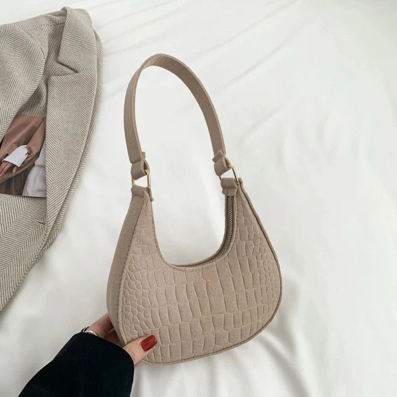 Retro Leisure Half Moon Shoulder Handbag | Lightweight Felt Bag