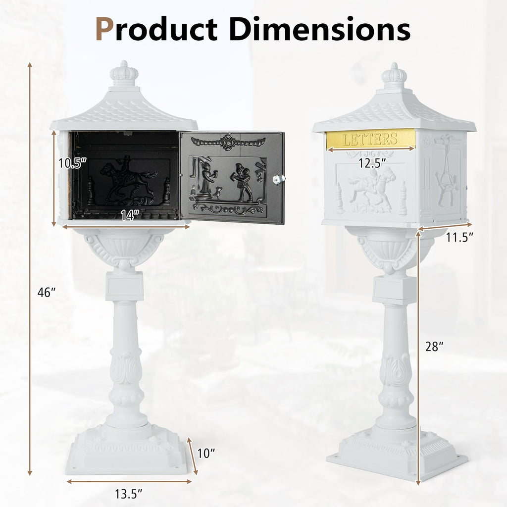 Retro Cast Aluminum Mailbox Security Postal Letter Box with Baffle Door