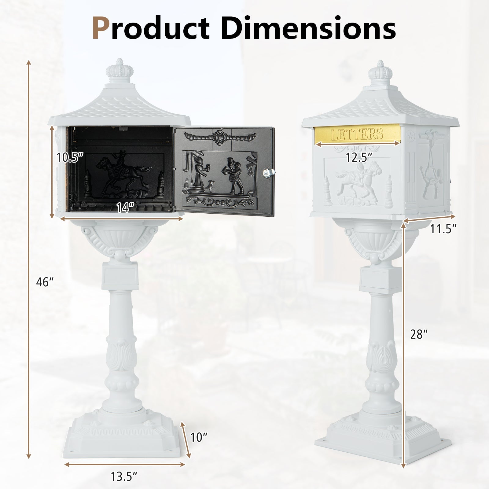 Retro Cast Aluminum Mailbox Security Postal Letter Box with Baffle Door