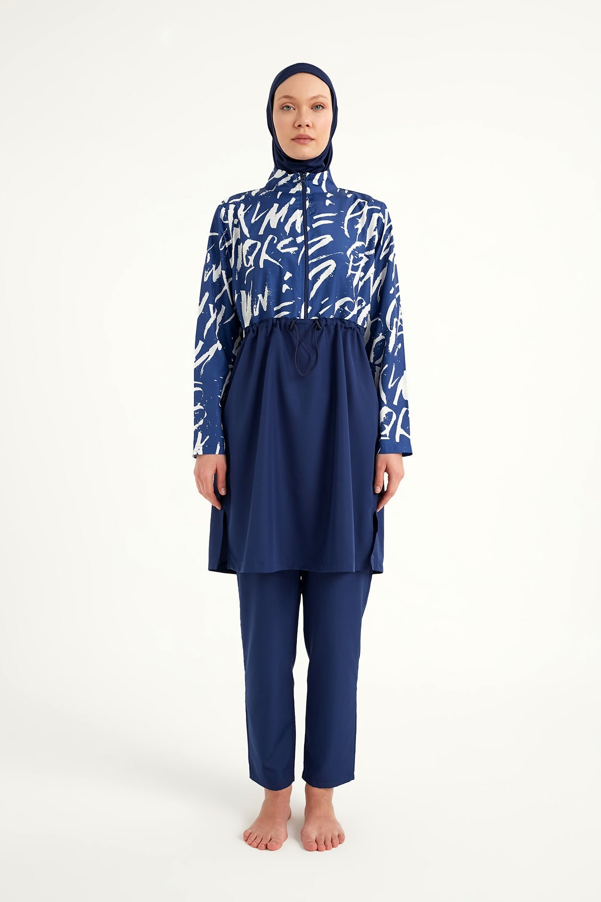 Navy Blue Full Coverage Modest Swimwear Set R2502