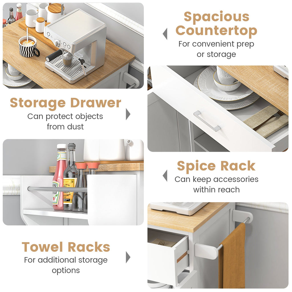 Utility Rolling Storage Cabinet Kitchen Island Cart with Spice Rack