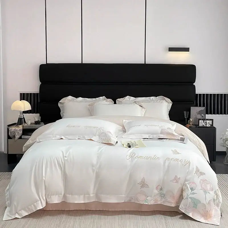 DecorBites™ Embroidered Flowers Butterfly Bedding Set - 4Pcs