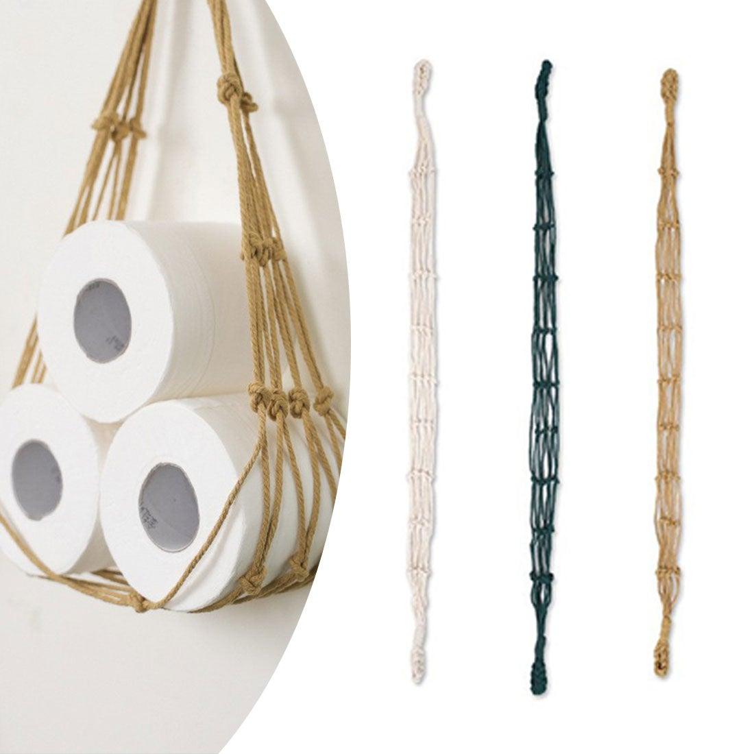 Rope Paper Towel Net Pocket Vintage Weave Toilet Roll Paper Hang Toilet Paper Holder Towel Net Pocket Paper Roll Storage Decorative Braided Jute Rope Toilet Paper Holder For Bathroom