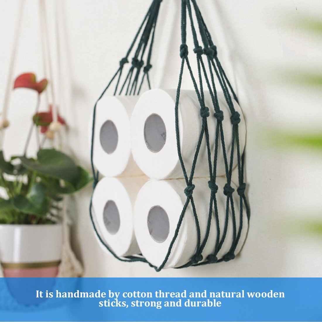 Rope Paper Towel Net Pocket Vintage Weave Toilet Roll Paper Hang Toilet Paper Holder Towel Net Pocket Paper Roll Storage Decorative Braided Jute Rope Toilet Paper Holder For Bathroom