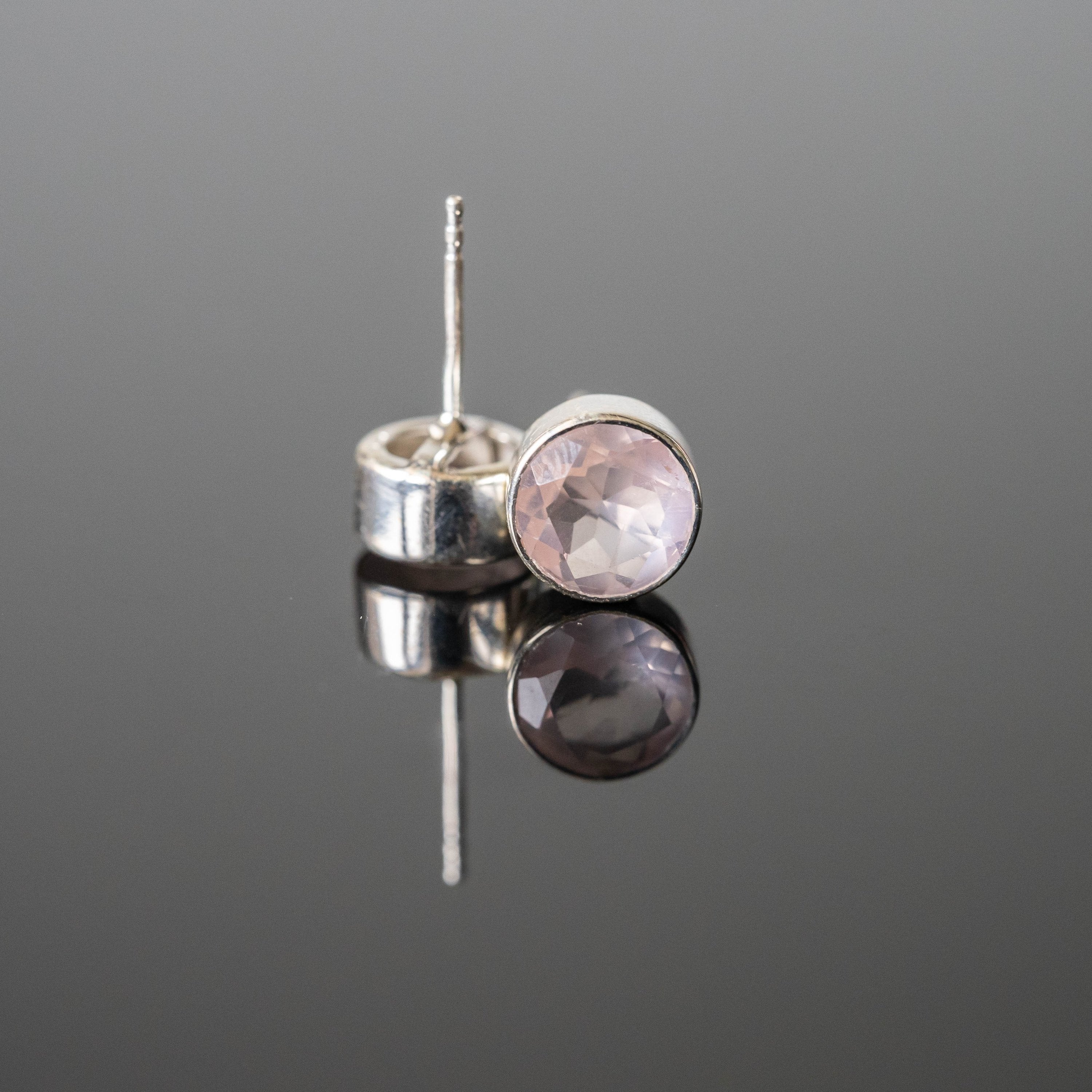 Rose Quartz Round Stud Earrings Sterling Silver Post