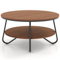 33.5 Inch Round Coffee Table with Wood Grain Finish and Heavy-duty Metal Frame-Walnut