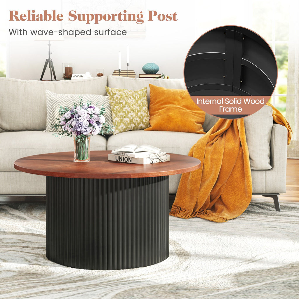 Round Coffee Table with Solid Wood Frame and Wooden Top-Walnut
