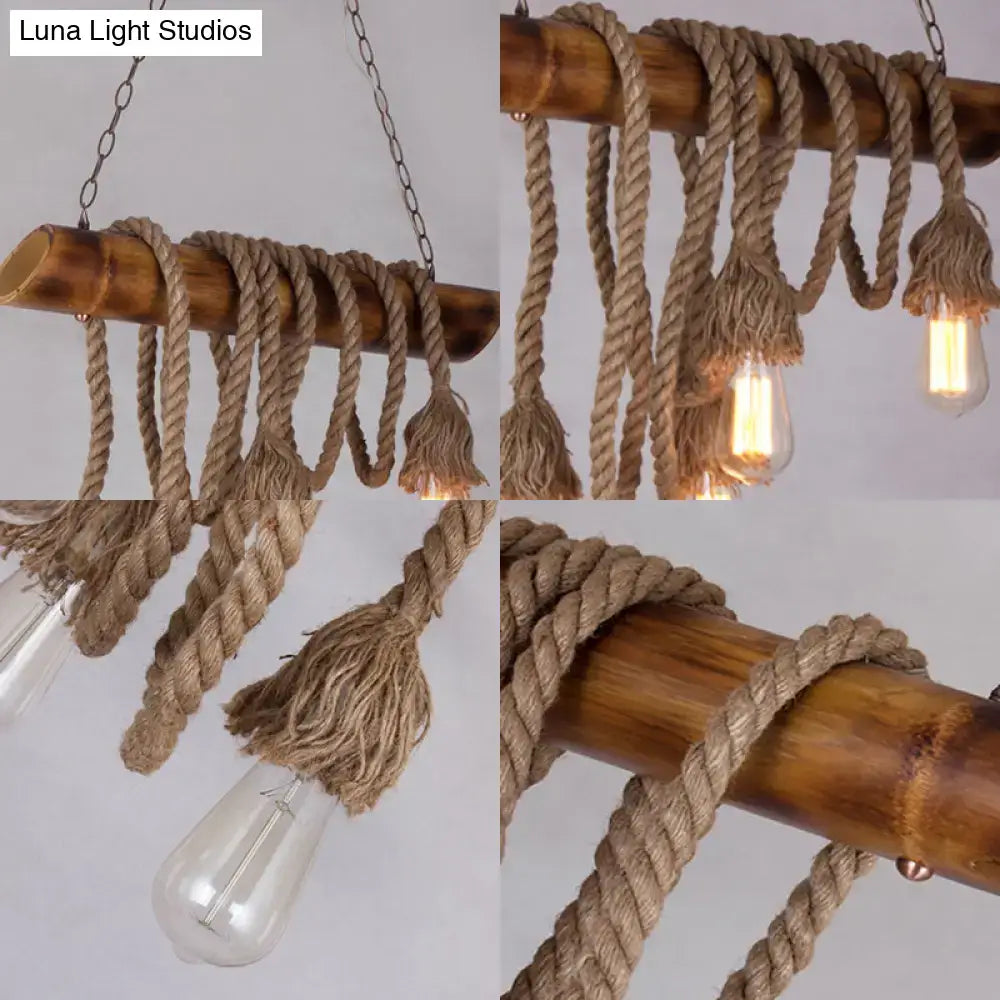 DecorBites™ Adjustable Rope Island Light with Bulb in Beige - 3/4/6-Light Bamboo Pendant