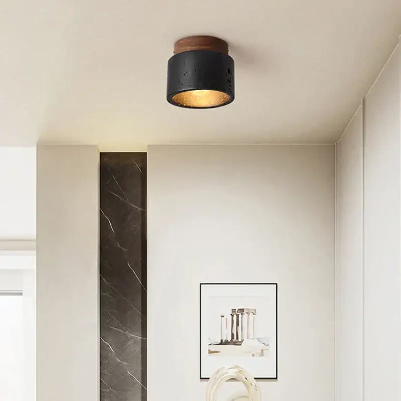 Rustic black travertine ceiling light for entrance hallway