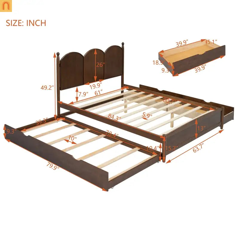 Bed Frame Queen Walnut Drawers Twin XL Trundle Pullout