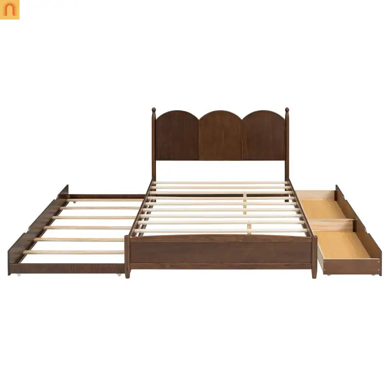 Bed Frame Queen Walnut Drawers Twin XL Trundle Pullout