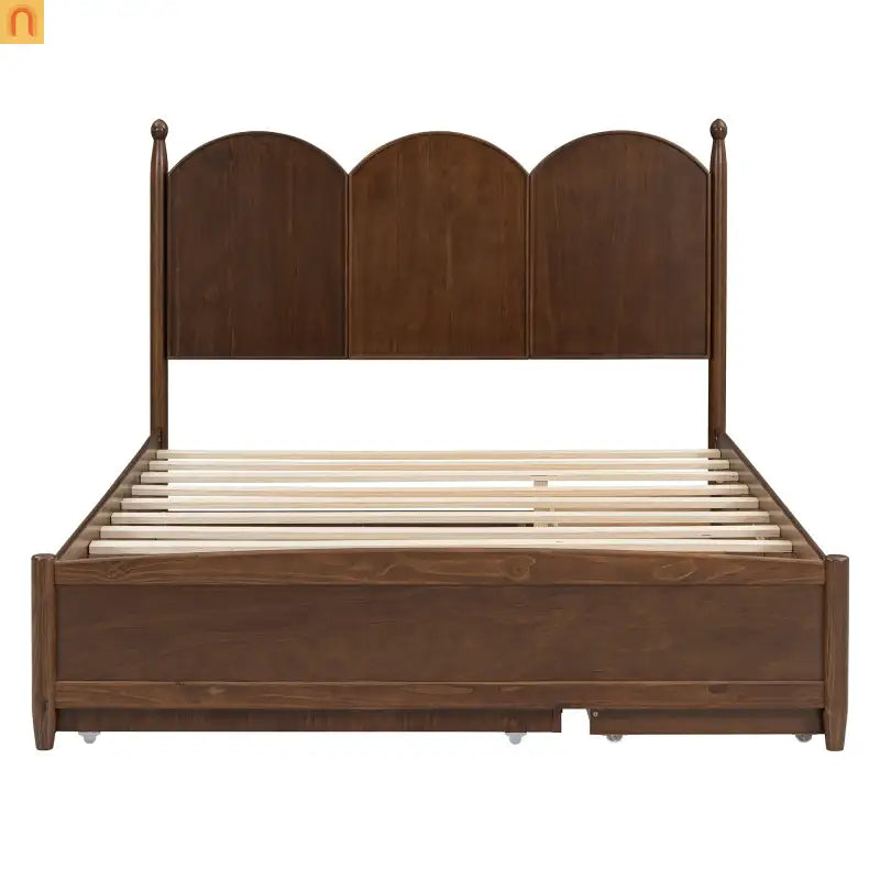 Bed Frame Queen Walnut Drawers Twin XL Trundle Pullout
