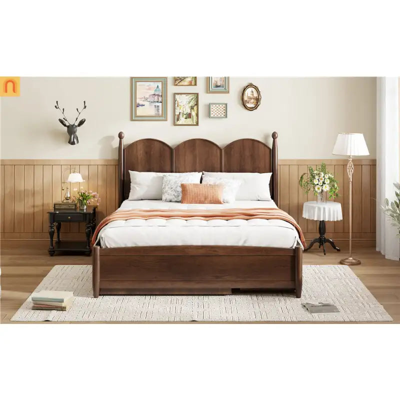 Bed Frame Queen Walnut Drawers Twin XL Trundle Pullout
