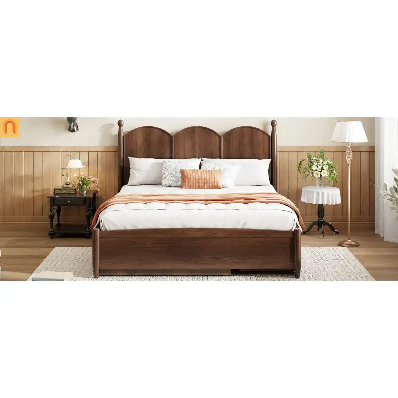 Bed Frame Queen Walnut Drawers Twin XL Trundle Pullout