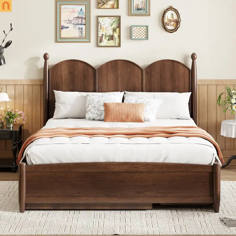 Bed Frame Queen Walnut Drawers Twin XL Trundle Pullout