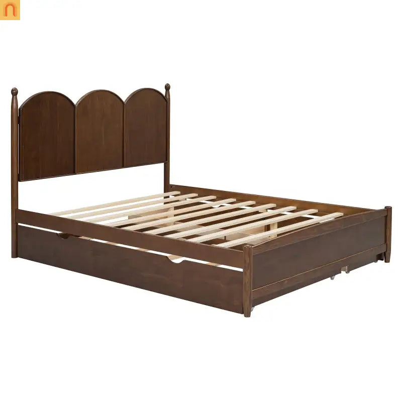 Bed Frame Queen Walnut Drawers Twin XL Trundle Pullout
