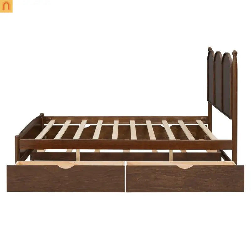 Bed Frame Queen Walnut Drawers Twin XL Trundle Pullout