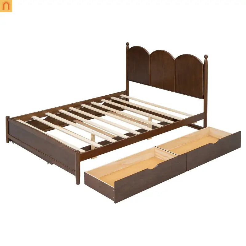 Bed Frame Queen Walnut Drawers Twin XL Trundle Pullout