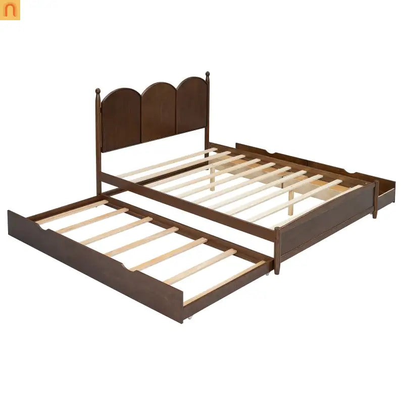 Bed Frame Queen Walnut Drawers Twin XL Trundle Pullout