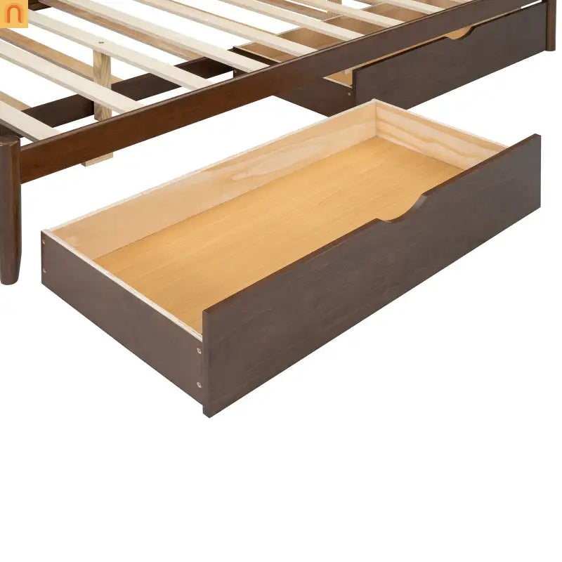 Bed Frame Queen Walnut Drawers Twin XL Trundle Pullout