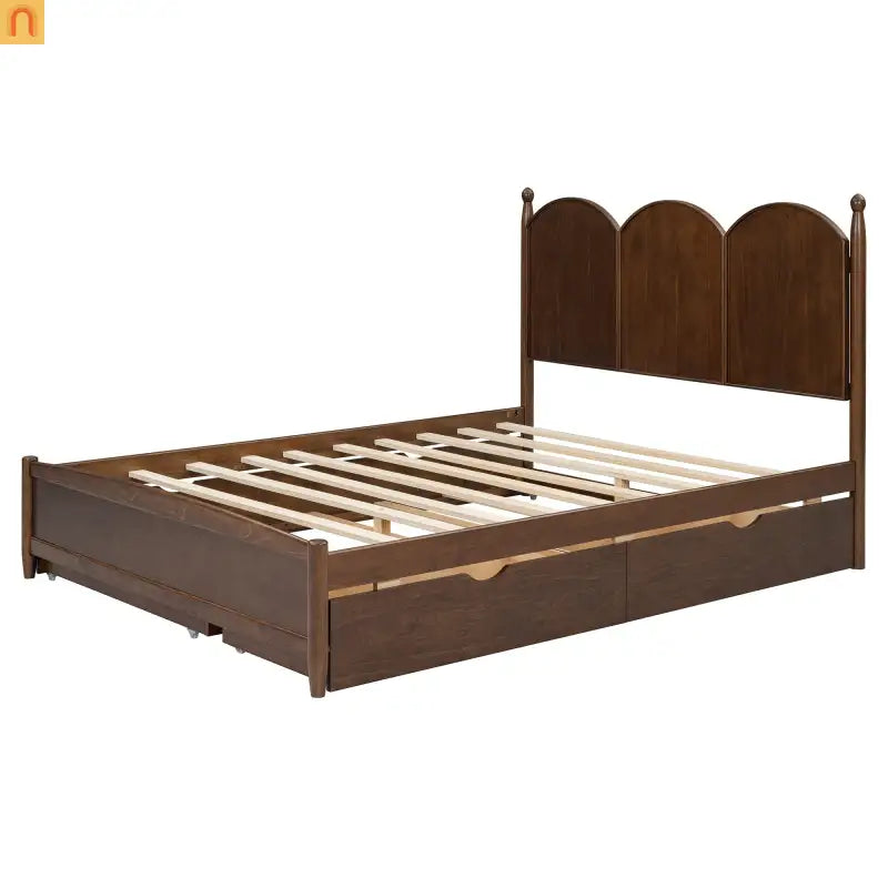Bed Frame Queen Walnut Drawers Twin XL Trundle Pullout