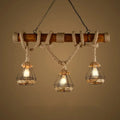 Rustic wooden beam and beige rope 3 light island pendant kitchen light