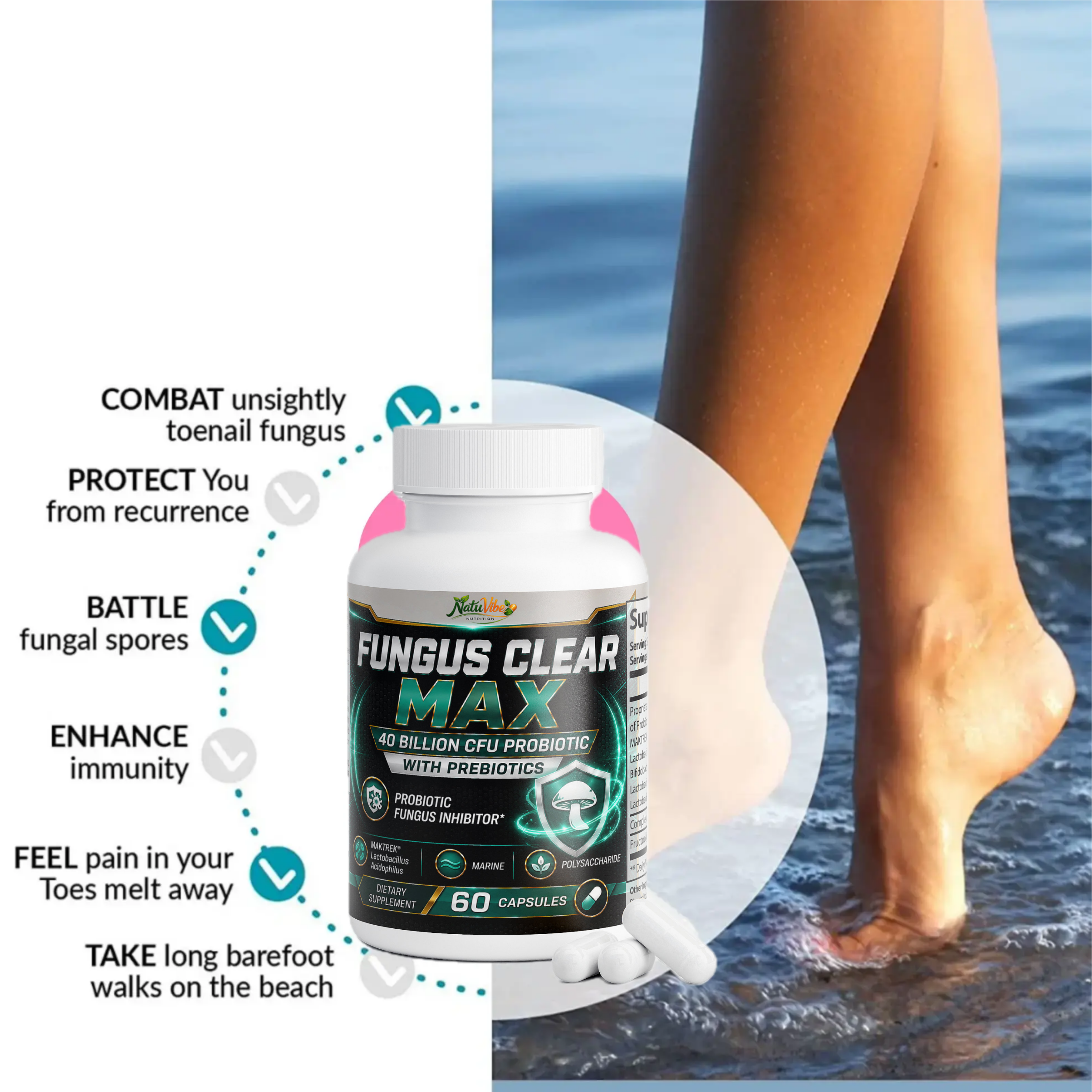 Fungus Clear Max 40 Billion CFU Probiotic Pills 60 caps