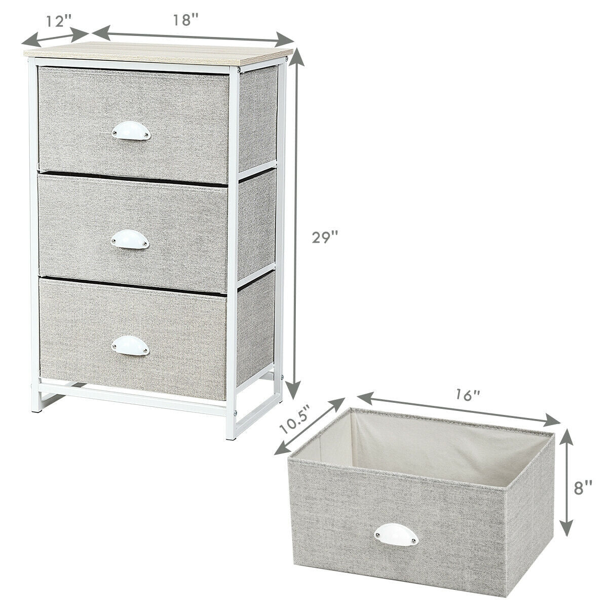 Nightstand Side Table Storage Tower Dresser Chest with 3 Drawers